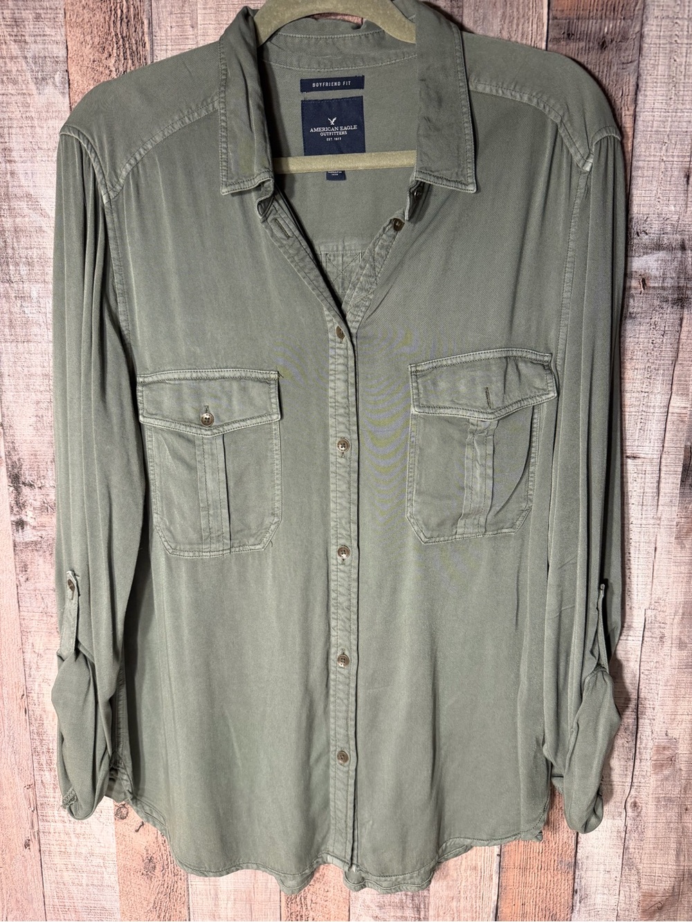 Olive Green American Eagle button down shirt